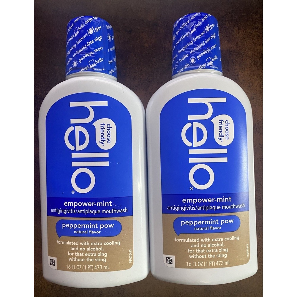 2 Pack Hello Empower Mint Mouthwash Peppermint Pow Natural Flavor 16oz